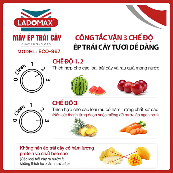 Máy ép trái cây công nghiệp Ladomax ECO-967 loại 2 lưỡi dao