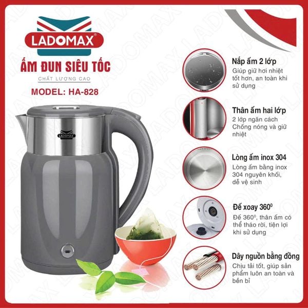Ấm siêu tốc cao cấp 2.3 LítLADOMAX HA-828 1500W
