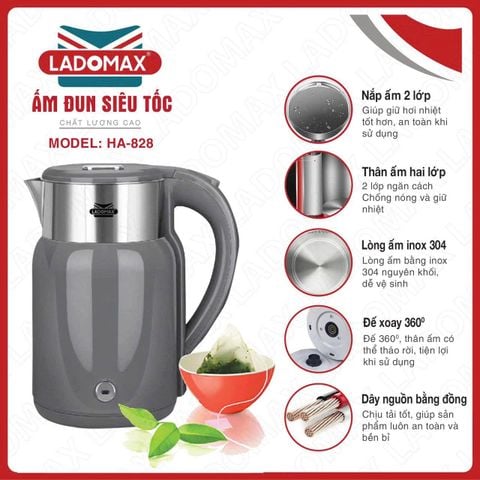 Ấm siêu tốc cao cấp 2.3 LítLADOMAX HA-828 1500W