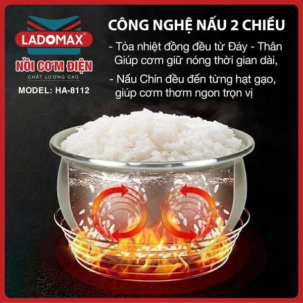 Nồi cơm điện giữ ấm 2 chiều 1,2 Lít Ladomax HA-8112