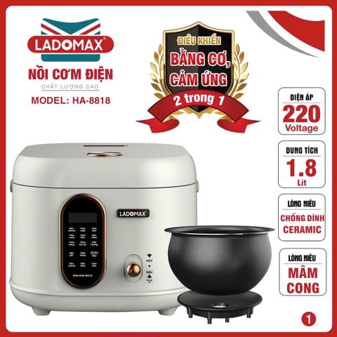Nồi cơm điện xách tay 1.8L lòng gang Ladomax HA-8818GN