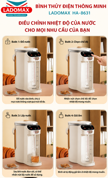 Bình nấu nước, giữ ấm 3 Lít Ladomax HA-1630