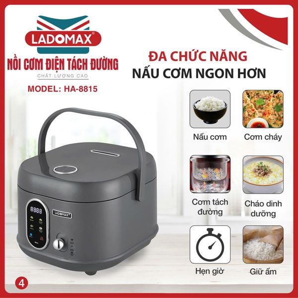 Nồi cơm điện tách đường 1.5L Ladomax HA-8815_Inox