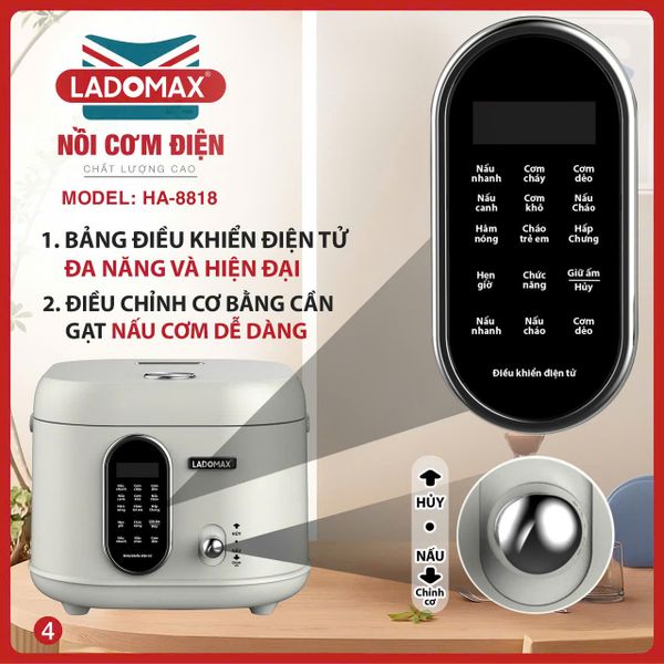 Nồi cơm điện xách tay 1.8L lòng inox Ladomax HA-8818IN