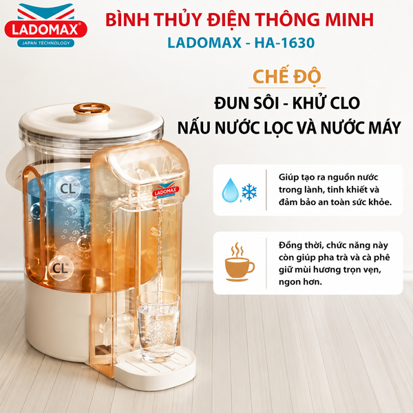 Bình nấu nước, giữ ấm 3 Lít Ladomax HA-1630