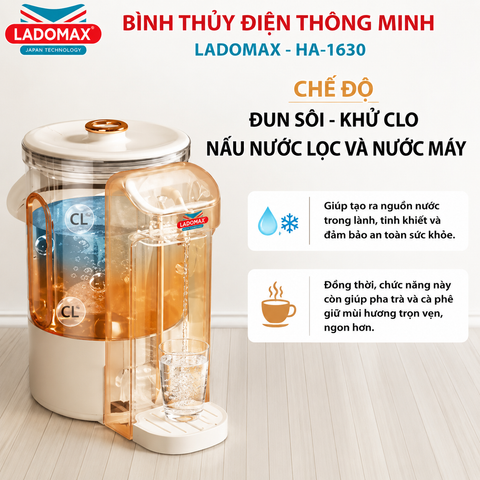 Bình nấu nước, giữ ấm 3 Lít Ladomax HA-1630