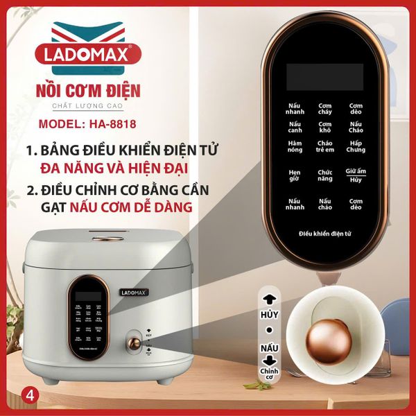 Nồi cơm điện xách tay 1.8L lòng gang Ladomax HA-8818GN