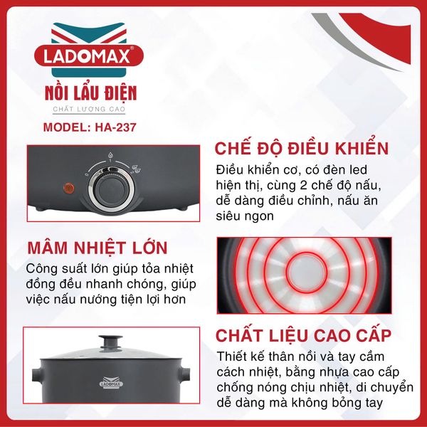 Nồi lẩu điện lòng liền Ladomax HA-237