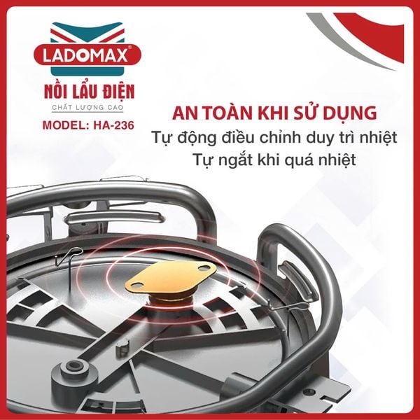 Nồi lẩu điện lòng inox rời Ladomax HA-236 - dung tích 4.0 Lít