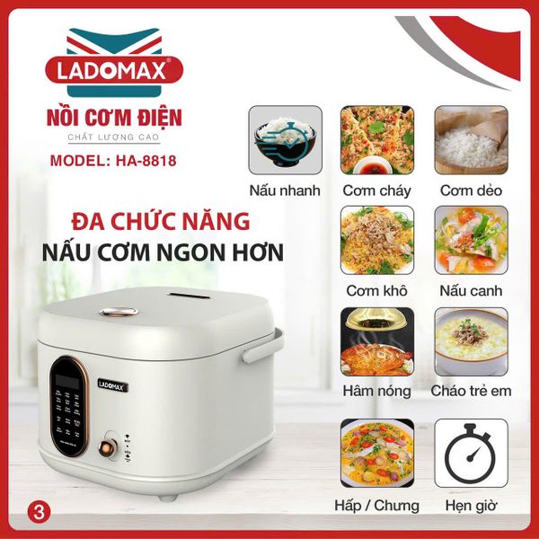Nồi cơm điện xách tay 1.8L lòng gang Ladomax HA-8818GN