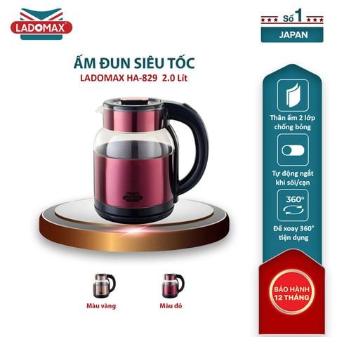 Ấm đun siêu tốc thủy tinh 2 lớp Ladomax HA-829