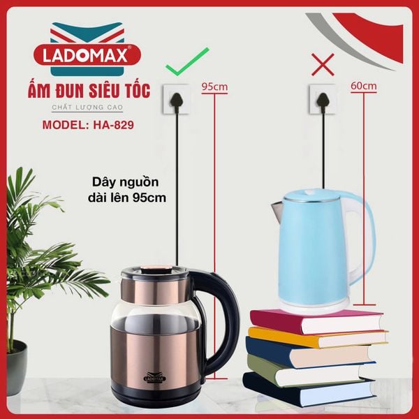 Ấm đun siêu tốc thủy tinh 2 lớp Ladomax HA-829