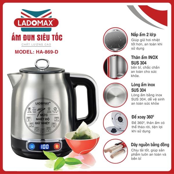 Ấm đun siêu tốc LADOMAX HA-869-Điện tử