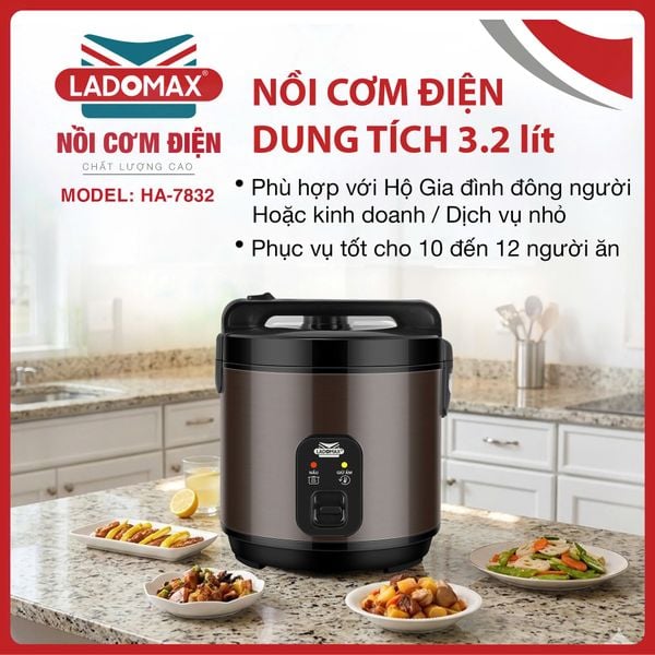 Nồi cơm điện nắp gài 3.2L Ladomax HA-7832 - công nghệ giữ ấm 3 chiều