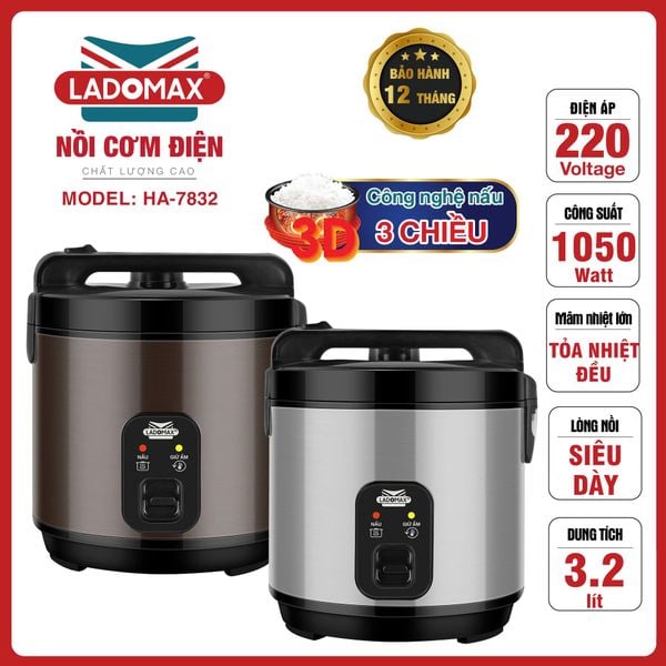 Nồi cơm điện nắp gài 3.2L Ladomax HA-7832 - công nghệ giữ ấm 3 chiều