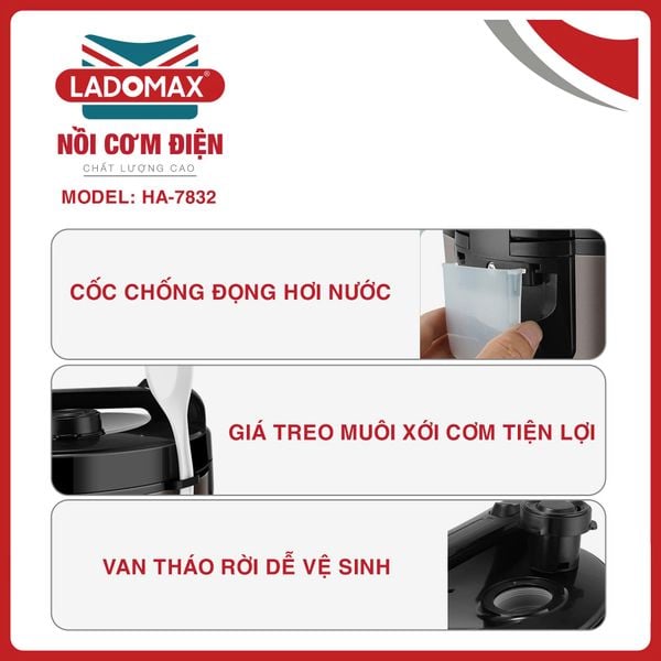 Nồi cơm điện nắp gài 3.2L Ladomax HA-7832 - công nghệ giữ ấm 3 chiều
