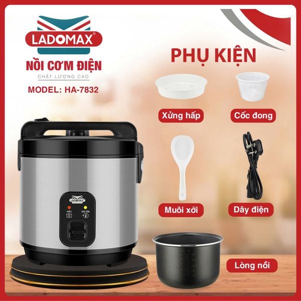 Nồi cơm điện nắp gài 3.2L Ladomax HA-7832 - công nghệ giữ ấm 3 chiều