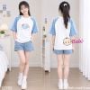  Áo Thun Tay Ngắn Chấm Bi Xanh Phối Sọc (26-65kg) 