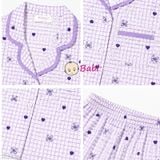  (tím) Set Bộ Pyjama Mẹ Bé Tay Ngắn Quần Đùi (30-58kg) 