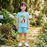  (H2) Bộ Bé Gái Tay Ngắn Quần Đùi In Hình Nấm (30-55kg) 