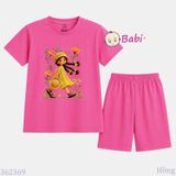  (M6) Bộ Bé Gái Tay Ngắn Quần Lửng Hình Cô Gái Và Hoa (30-55kg) 
