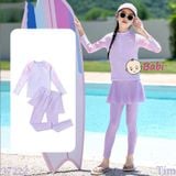  Bộ Bơi Bé Gái Tay Dài Quần Dài Màu Tím (26-50kg) 
