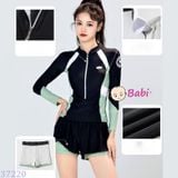  Bộ Bơi Bé Gái Tay Dài Quần Ngắn Màu Trơn (35-57kg) 
