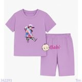  Bộ Bé Gái Tay Ngắn Quần Lửng Bé Nón Tím (20-55kg) 