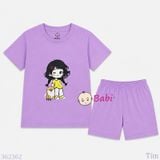  (H6) Bộ Bé Gái Tay Ngắn Quần Đùi Hình Cô Gái Và Cún (30-55kg) 