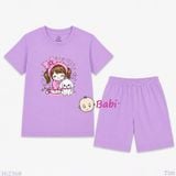  (M5) Bộ Bé Gái Tay Ngắn Quần Lửng Hình Cô Gái Nơ Hồng (30-55kg) 