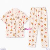  Bộ Pijama Tay Ngắn Quần Dài Họa Tiết Gấu Bi (25-58kg) 