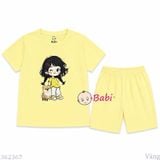  (M4) Bộ Bé Gái Tay Ngắn Quần Lửng Hình Cô Gái Và Cún (30-55kg) 
