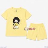  (H6) Bộ Bé Gái Tay Ngắn Quần Đùi Hình Cô Gái Và Cún (30-55kg) 