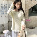  Áo Thun Len Mỏng Tay Dài Viền Ren Xinh Xắn (45-55kg) 