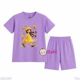  (M6) Bộ Bé Gái Tay Ngắn Quần Lửng Hình Cô Gái Và Hoa (30-55kg) 