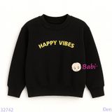  Áo Thun Tay Dài Form Rộng Happy Vibes Cho Bé  (17kg-75kg) 