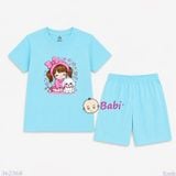  (M5) Bộ Bé Gái Tay Ngắn Quần Lửng Hình Cô Gái Nơ Hồng (30-55kg) 