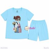  (M3) Bộ Bé Gái Tay Ngắn Quần Lửng Hình Cô Gái Đeo  (30-55kg) 