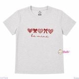  (H2) Áo Thun Trơn Baby Tee Mẹ Và Bé In Tim Nơ (30-68Kg) 
