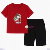  Bộ Bé Gái Tay Ngắn Quần Lửng Bé Áo Đỏ (20-55kg) 