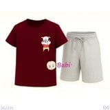  Bộ Thun Bé Trai Tay Ngắn Quần Ngắn Hình Shin Áo Đỏ (23kg - 62kg) 