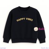  Áo Thun Tay Dài Form Rộng Happy Vibes Cho Bé  (17kg-75kg) 