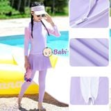  Bộ Bơi Bé Gái Tay Dài Quần Dài Màu Tím (26-50kg) 