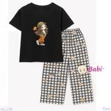  Bộ Bé Gái Tay Ngắn Quần Đũi Họa Tiết Caro Đen (20-72kg) 