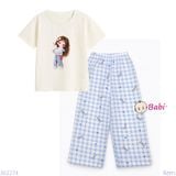  Bộ Bé Gái Tay Ngắn Quần Đũi Họa Tiết Nơ Xanh (20-72kg) 