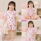  Bộ Pyjama tay ngắn quần đùi Bé Gái Hình Mèo ( 30-60kg ) 