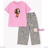  Bộ Bé Gái Tay Ngắn Quần Đũi Họa Tiết Caro Đen (20-72kg) 