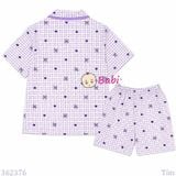  (tím) Set Bộ Pyjama Mẹ Bé Tay Ngắn Quần Đùi (30-58kg) 