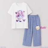  Bộ Bé Gái Tay Ngắn Quần Suông Dài Họa Tiết Xinh Xắn (41-52kg) 