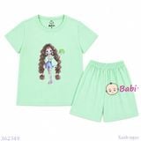  Bộ Thun Mát Bé Gái In Hoa Xanh Mùa Hè Size 20-55kg 